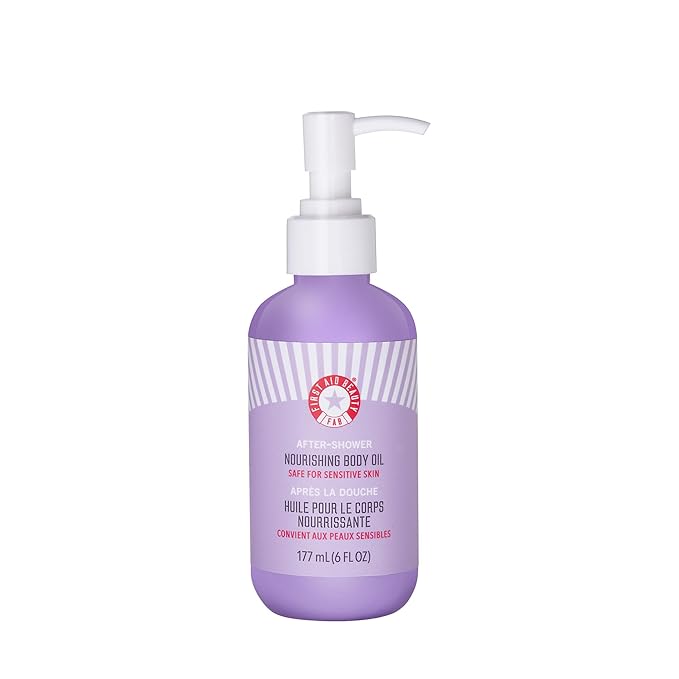 First Aid Beauty - After-Shower Nourishing Body Oil, Hydrates Skin & Locks In Moisture with Skin-Loving Lipids Jojoba Seed and Grapeseed Oil, Safe for Sensitive Skin, 6 oz