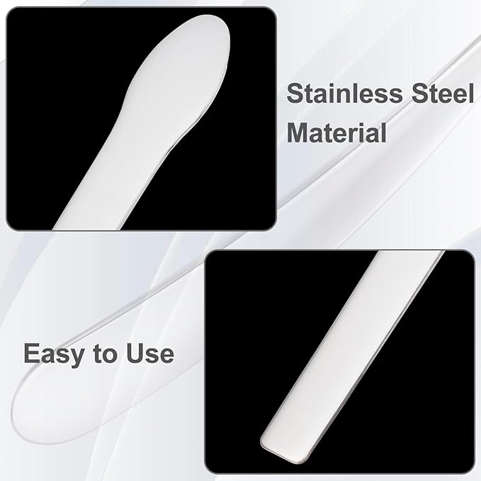 3pcs Mini Stainless Steel Makeup Spatula, Silver Reusable Cosmetic Cream Spatulas Spoon, Skincare Scoop Applicator Facial Massage Beauty Tools for Mixing and - 2.73"×0.43"