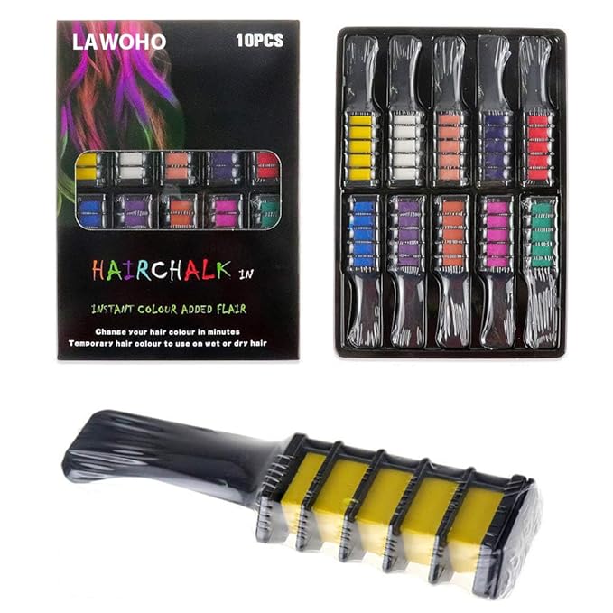 10 Color Temporary Bright Hair Chalk Comb Set - 8 9 10 11 12 year old girl Birthday Gifts Halloween Costume Cosplay Party Favors for Girls Boys Adults