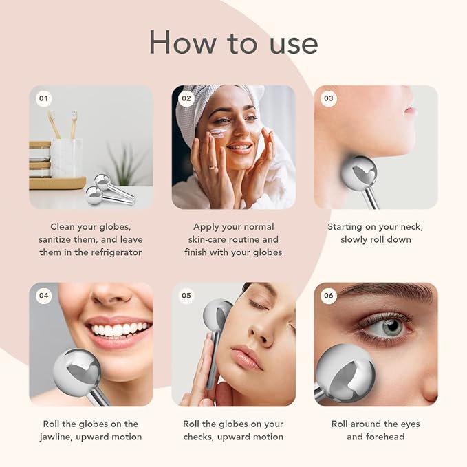 Facial Rejuvenation Set: Silver Ice Globes and Gua Sha Tool for Face and Body - 2-Piece Cryo Globes for Cooling Facial Massage and 4-Piece Bian Stone Gua Sha Tool for Skincare Routines