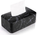 Tissue Box Holder, Rectangular Napkin Dispenser Box Cover, Black Faux Marble Facial Dryer Sheet Towel Organizer Case for Bathroom, Bedroom, Restaurant, Cars
