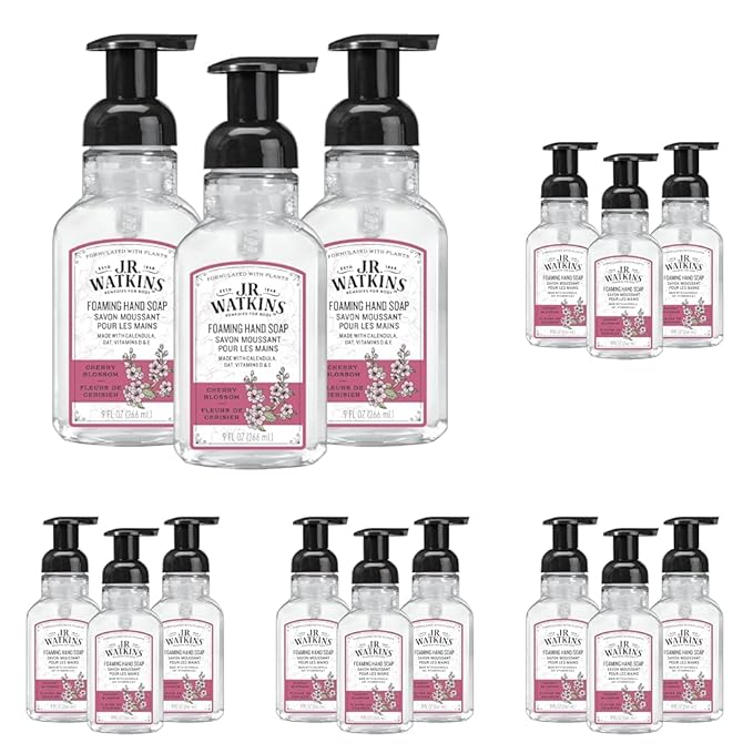 J.R. Watkins Foaming Hand Soap Pump with Dispenser, Moisturizing All Natural Hand Soap Foam, Alcohol-Free, Cruelty-Free, USA Made, Use as Kitchen or Bathroom Soap, Cherry Blossom, 9 fl oz, 15 Pack