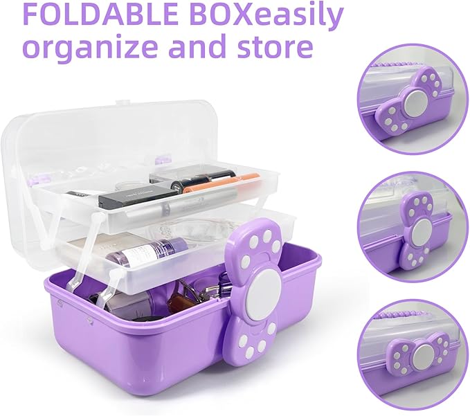 10.6in 3-Layer Multipurpose Storage Box Art Craft Organizer Storage Box Kids Clear Plastic Portable Storage Box/Tool Box with Handle for Sewing,Cosmetic,Medicine,Nail,Hair Accessories