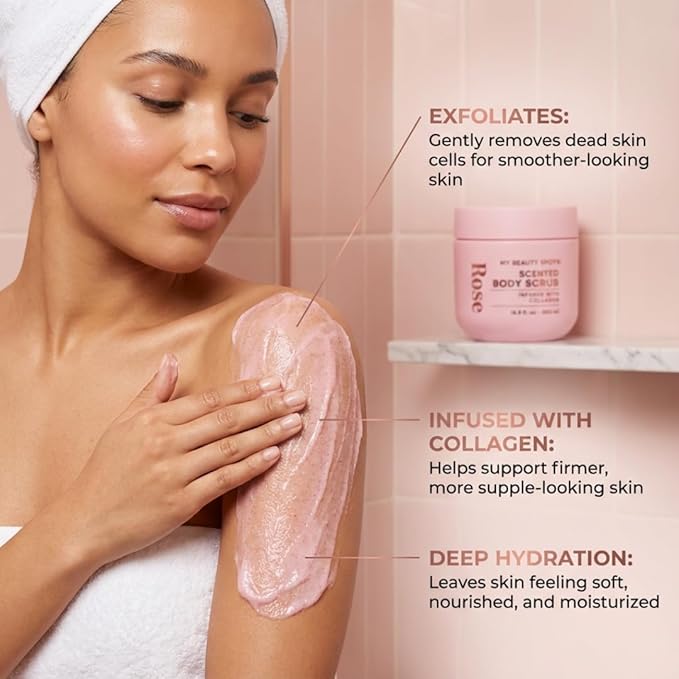 My Beauty Spot Scented Body Scrub for Women - Rose Scented Body Scrub, Natural Exfoliating Body Scrub, Skin Exfoliator Infused with Collagen, Romoves Dead Skin From Body - Large 500 ml. 16.9 fl oz.