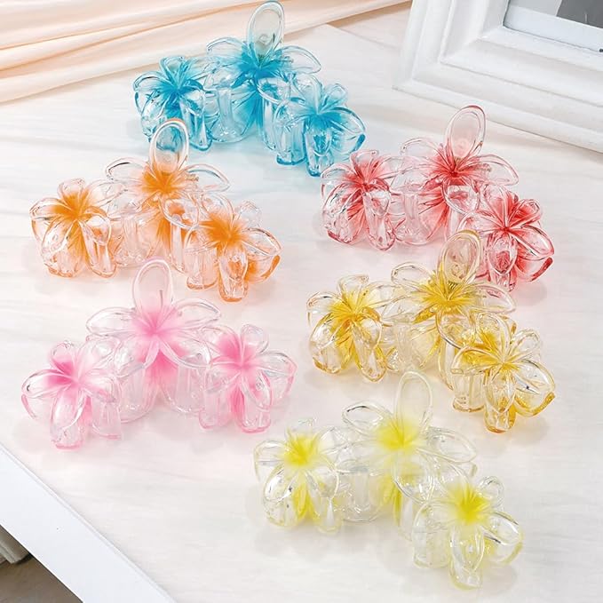 Ahoney 6PCS Flower Claw Clips Cute Hair Clips for Women Strong Hold Arcylic Nonslip Hawaiian Flower Hair Clips Beach Hair Accessories for Women Girls Holiday Gifts (Jelly)