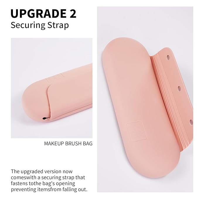 2 IN 1 Silicone Makeup Brush Holder with Beauty Make Up Sponge Holder Case：Soft Portable Cosmetic Face Brushes Holder with Upgrade Anti-Fall Out Magnetic Closure - Pink Sand