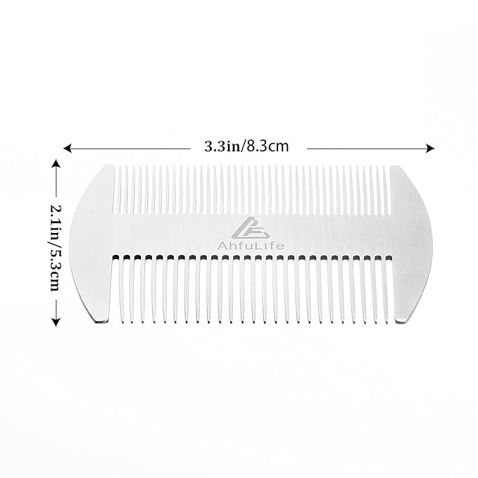 AhfuLife Metal Hair&Beard Comb - EDC Credit Card Size Comb Perfect for Wallet and Pocket - Anti-Static Dual Action Beard Combs - Presented in Gift Box (Stainless Steel Combs)