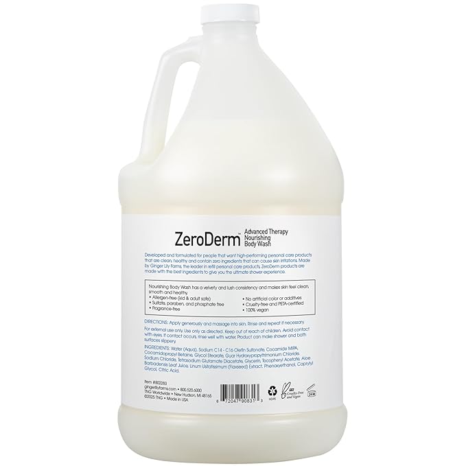 Ginger Lily Farms Botanicals ZeroDerm Advanced Therapy Nourishing Body Wash, 100% Vegan & Cruelty-Free, Fragrance Free, 1 Gallon (128 Fl. Oz.) Refill