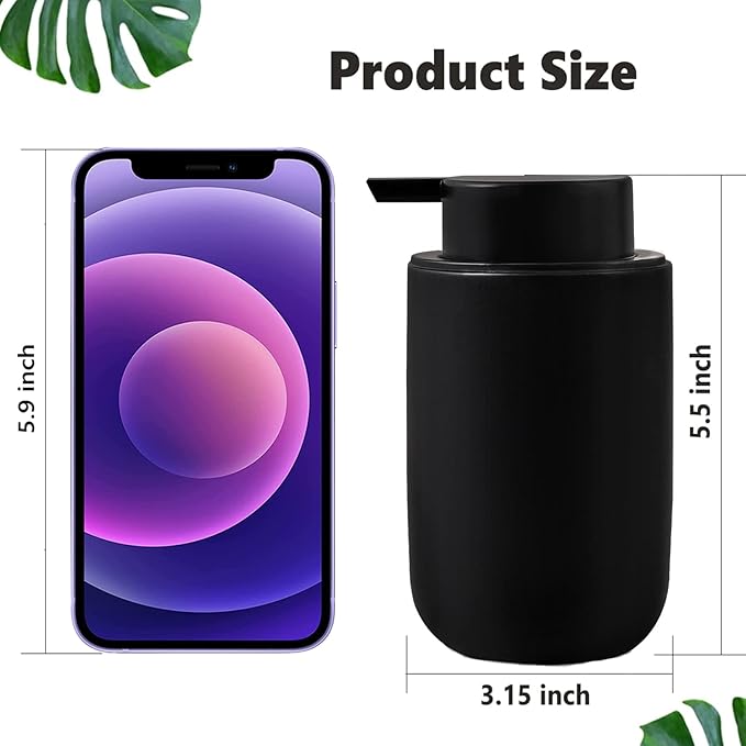 Black Soap Dispenser - Modern Ceramic Hand Dish Soap Dispenser for Bathroom Refillable Liquid Hand Soap Dispenser with Soap Pump for Essential Oil, Lotion Soap for Farmhouse Decor Dish