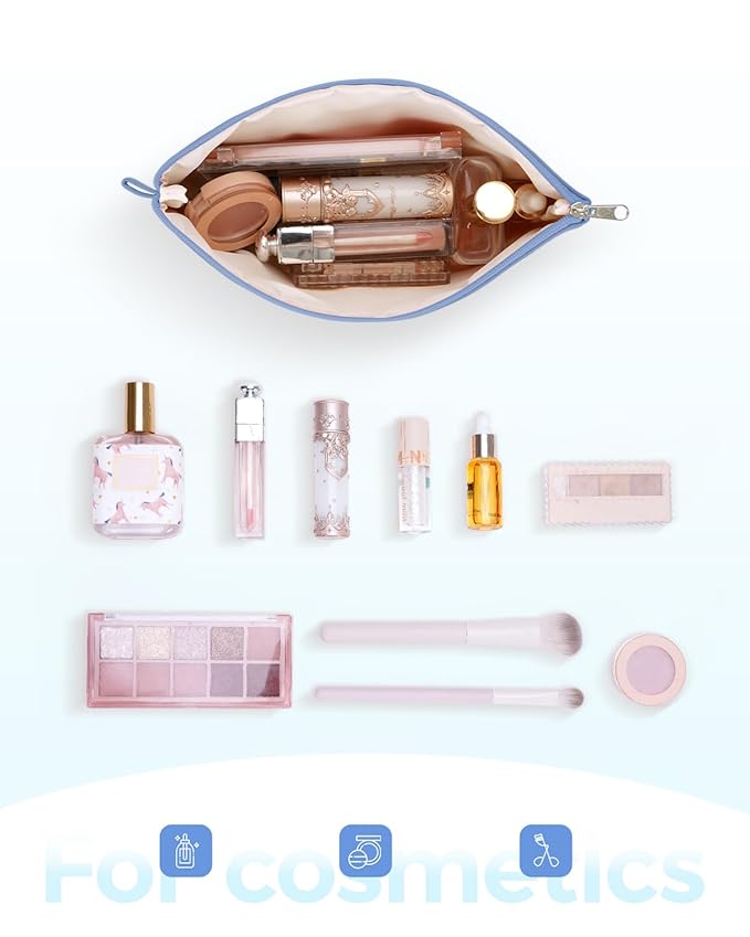 WANDF Cosmetic Bag for Women Makeup bag Organizer Mini Makeup Pouch for Purse Water Resistant Girls Gift(M-Blue)