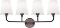 Bathroom Light Fixtures, 4 Light Oil Rubbed Bronze Vanity Lights with Flared White Fabric Shade, 28 Inch Wall Sconce, Vintage Sconces Wall Lighting for Hallway Bedroom, VL837-ORB-4