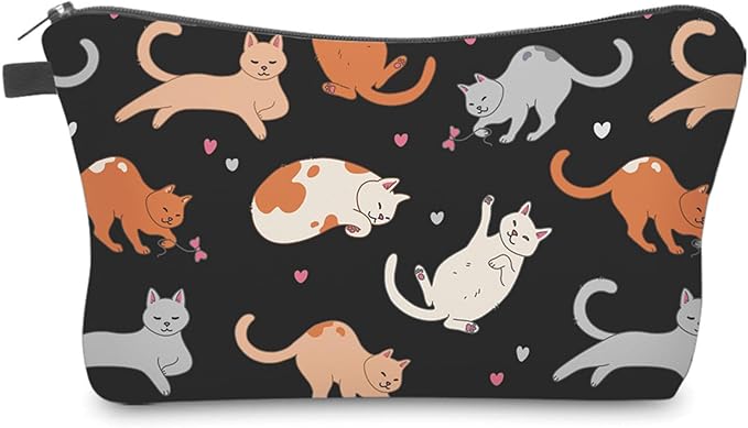 Cute Travel Makeup Bag Cosmetic Bag Small Pouch Gift for Women (Cat Black)
