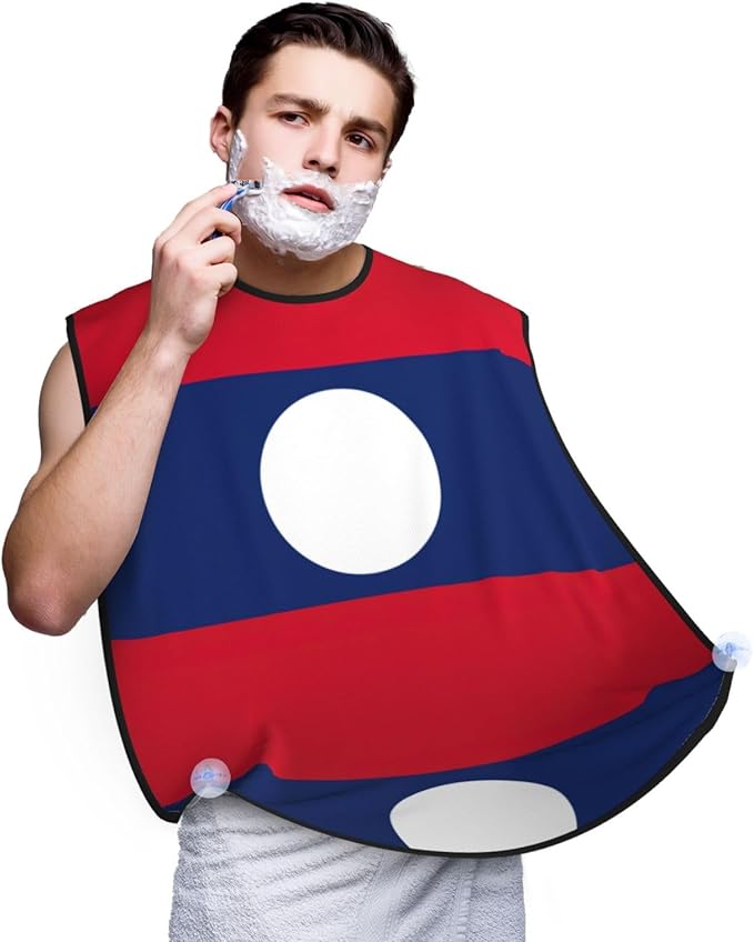 Flag Of Laos Print Beard Bib Apron For Men, Beard Hair Catcher For Men Shaving Trimming,Beard Cape Cloth