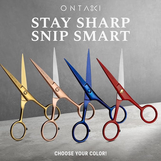 Ontaki Beard & Mustache Scissors for Men - 5inch, Rose Gold - 410C German Steel Durable, Ergonomic Design Travel Friendly Facial Hair Scissors - Beard Grooming Kit 2 Combs & Case Perfect for Styling