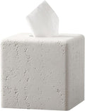 Tissue Box Cover Square, Resin Facial Tissue Holder Covers Toilet Paper Holder Decorative Travertine Paper Dispenser Home Decor for Bathroom Bedroom Living Room Office (Off White)