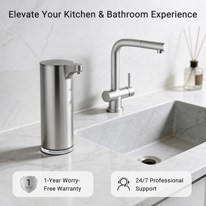 LAOPAO Automatic Foaming Soap Dispenser, Matte Stainless Steel Touchless Soap Dispenser with Self-Clean Mode, 1500mAh Rechargeable USB-C, IPX5 Waterproof Anti-Clogging Foam Pump for Kitchen & Bathroom