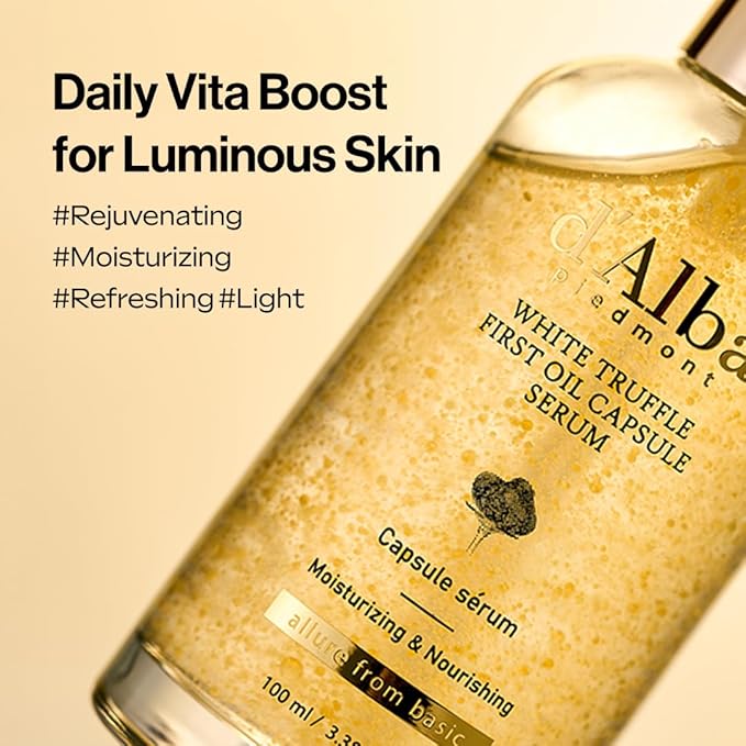 d'alba Piedmont White Truffle Oil Capsule Serum, Daily Vita Boost for Luminous Skin, Double Vitamin Formula, Big Size (3.38fl. oz.)