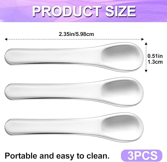3pcs Mini Stainless Steel Makeup Spatula, Reusable Cosmetic Cream Spatulas Spoon, Skincare Scoop Applicator Facial Massage Beauty Tools for Mixing and Sampling Face Eye Cream- Silver