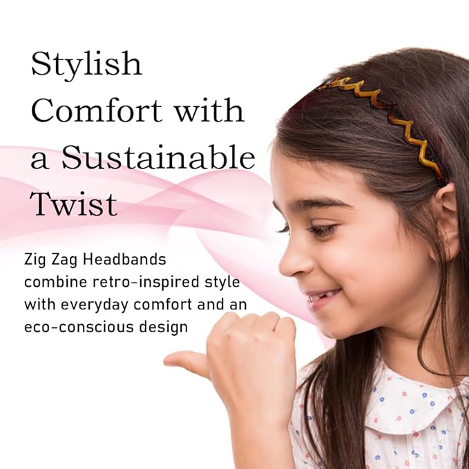 Zig Zag Headbands, Recycled Plastic Wavy Hair Band with Teeth, Headbands for Women and Men, Classic 90s Hair Accessories, (1 Black Color+1 Brown)