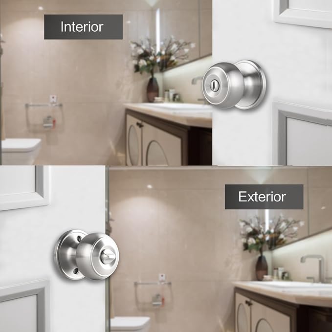 6 Pack Brushed Nickel Door Knobs Interior,Bath & Bed Privacy Door Knob, Keyless Door Lock Round Doorknobs