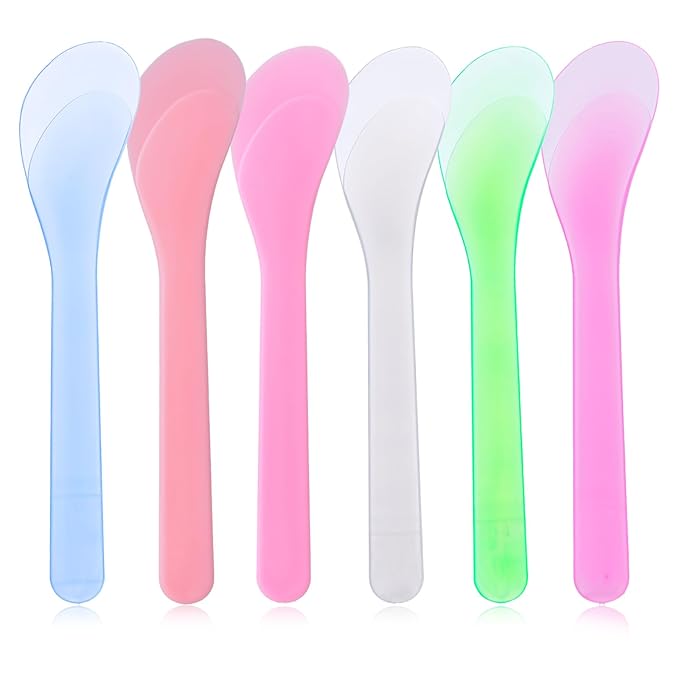 6Pcs Makeup Scoops Spatulas, Plastic Beauty Spoon Cream Brush Random Color Reusable Cosmetic Mask Mixing Spoon Makeup Tools for Lotions Cream and Sampling Tool