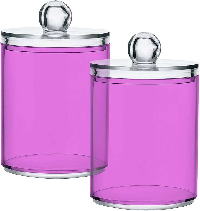 Orchid Qtip Holder Organizer Dispenser Cotton Swabs Cans Plastic Jars with Lid Set 4 Pack Bathroom Storage Canister for Cotton Ball Floss Cotton Pads