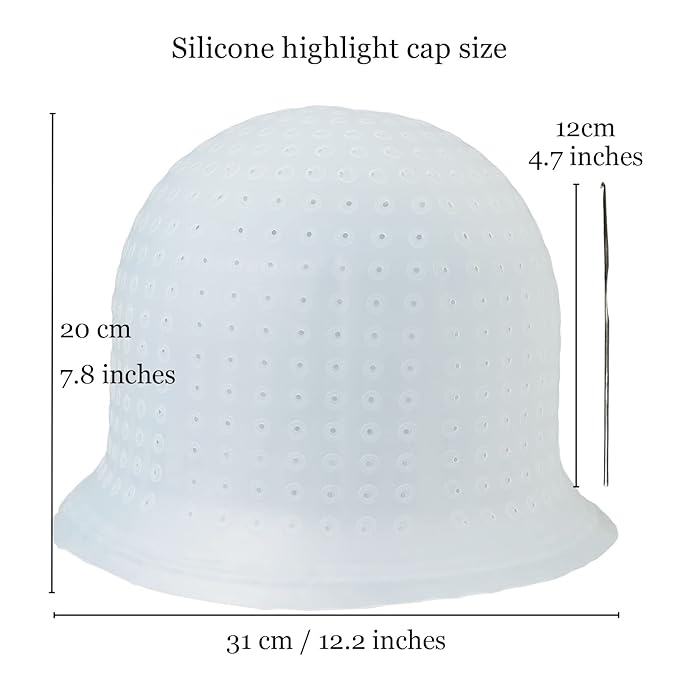 Punched Silicone Highlight Hair Cap with Needle Professional Reusable Highlighting Poked Hole Caps with Hooks for Color Hair Salon Hairdressing Dyeing Staining Tools for Women Men