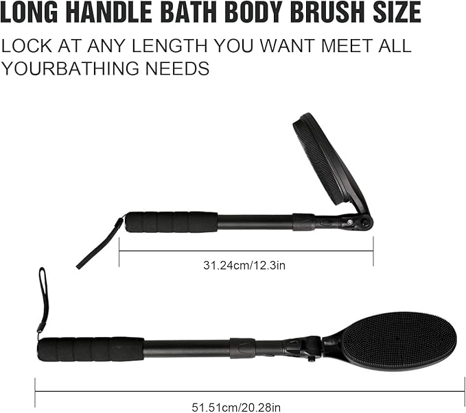EASACE Back Scrubber for Shower, Soft Silicone Bath Body Brush with Long Handle, Adjustable Head with 1 Extra Replacements