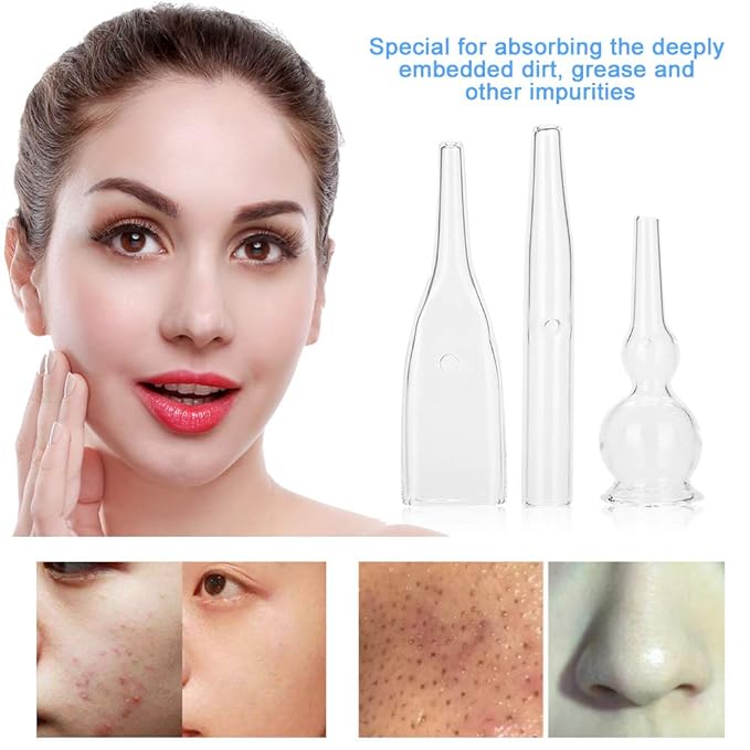 Vacuum Glass Tube, 3 Pcs Glass Pipes for Vacuum Face Cleanser Blackhead Removal Machine Accessories Deep Pore Cleaning Tools, Compatible with Most Suction Beauty Devices
