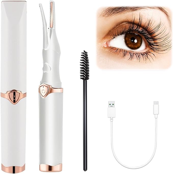 Heated Eyelash Curler, Mini Electric Eyelash Curler, Portable Makeup Electric Eyelash Curling, USB Rechargeable Finalize Eyelash Tool Beauty Tools for Women (White)