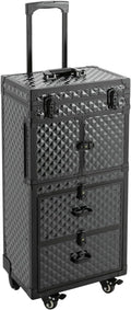 Rolling Lockable Makeup Train Case With Metal Universal Wheel, Cosmetic Storage Box Cases, 32In-Retro Travel Organizer Tool Box w/Combination Locks for Stylist, Beauty, Makeup Artist (Black2)