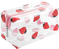 Clear Makeup Bag, Small Clear Toiletry Bag for Travel, Cosmetic Makeup Organizer Bags with Zipper, Plastic PVC Pouch Transparent Zip for Purse Reusable TSA Approved Quart Size (Strawberry)