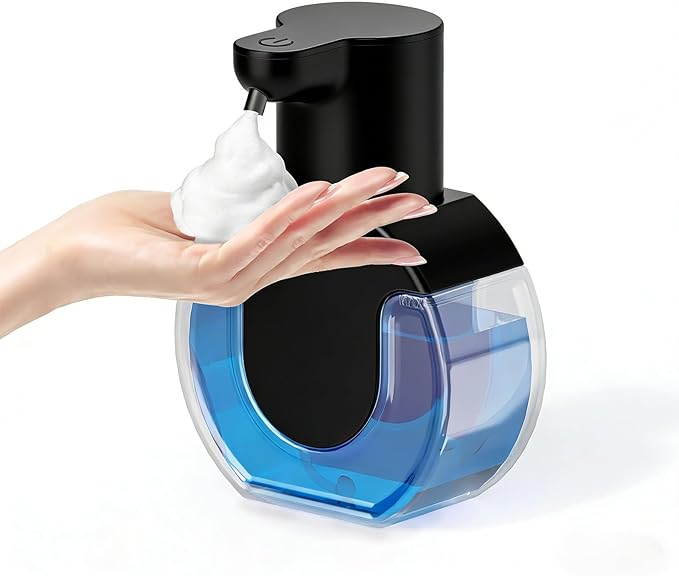 Automatic Soap Dispenser Touchless,Rechargeable Foaming Soap Dispenser,15oz/420ml Smart Hand Soap Dispensers,4-Level Adjustable,Wall Mount for Bathroom Kitchen Dish Soap,Hands-Free (Black)