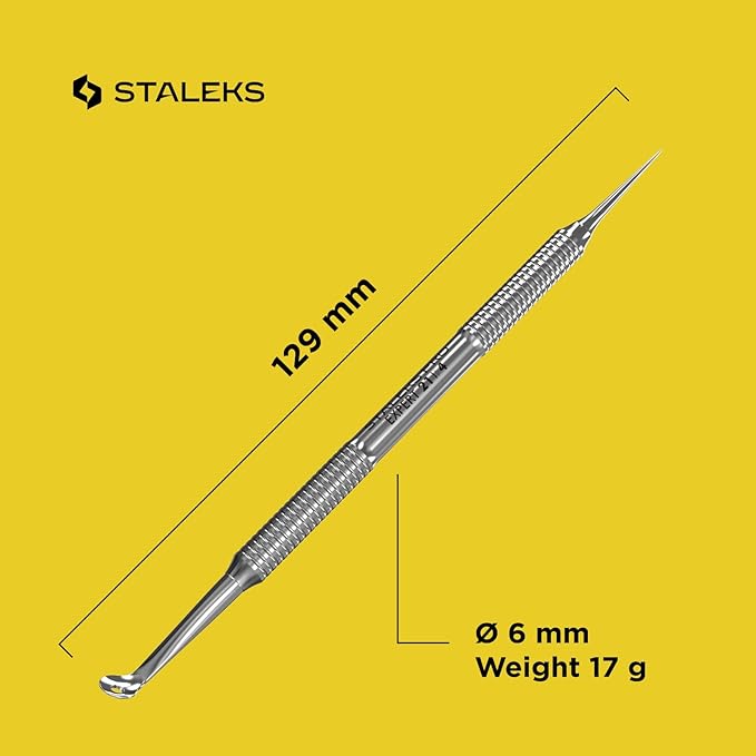 Staleks Pro Cosmetology Double-Ended Tool Expert 21 Type 4 – Large-Hole Uno Spoon & Vidal Needle – Stainless Steel Blackhead Remover – Pimple Extractor Tool