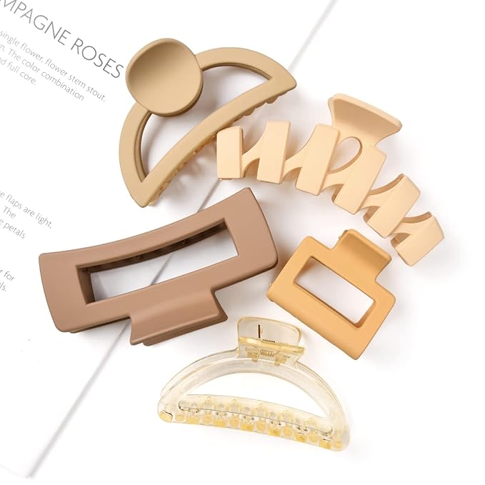 5 PCS Hair Claw Clips Big Hair Clips for Women Thick Hair Large Claw Clip Cute Jaw Clips Neutral Hair Claws Barrettes Ponytail Holder Accessories for Thin Hair