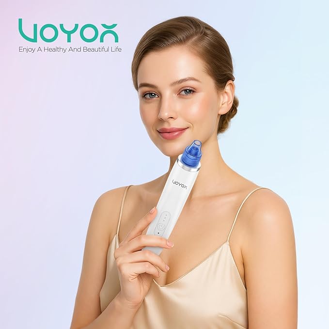 VOYOR Blackhead Remover Pore Vacuum - Electric Face Vacuum Pore Cleaner Acne White Heads Removal with 6 Suction Heads (BR410)
