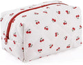 Floral Makeup Bag,Floral Quilted Makeup Pouch,Large Cosmetic Bag,Fashionable Travel Makeup Pouch, Cute Cherry Make up Bag,Puffy Coquette Makeup Bag, Attractive Quilted Make up Bag