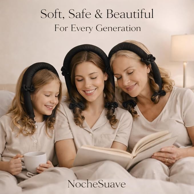 NocheSuave Heatless Hair Curler – Satin Curling Rod for Overnight Curls While Sleeping, No Heat Damage, Soft Waves Hair Curlers to Sleep In for Long & Medium Hair (Black Kit)