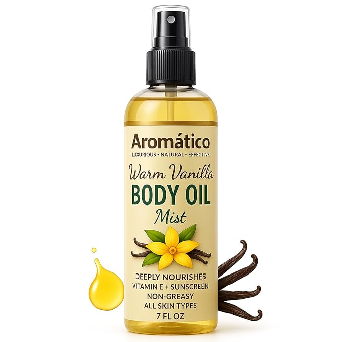 Warm Vanilla Body Oil Mist for Women – 7 fl oz | Lightweight, Non-Sticky, Spray-on formula for Daily use After Shower | Moisturized, Soft, Glowing Skin | Cozy, Creamy Vanilla Scent