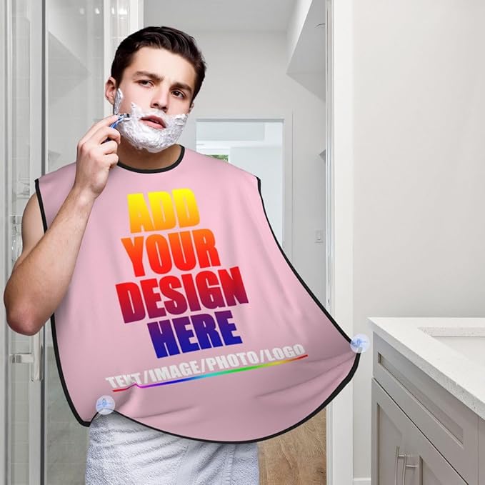 Custom Beard Apron for Men Personalized Gift with Name Image Picture Text Beard Shave Cape Customized Beard Trimming Catcher Bib for Bathroom Pink
