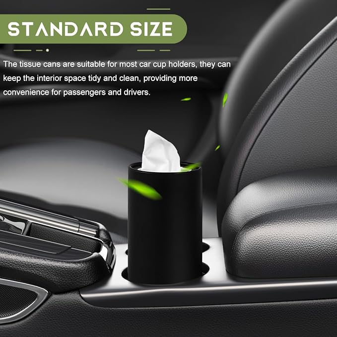 4 PCS Car Tissue Holder, Quick Convenient Refill Cylinder Facial Tissue Holder, Travel Tissues Box Round Container Suitable for Car Cup Holder, Universal Car Accessories (Black)