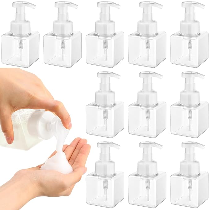 Domensi 12 Pcs Foam Pump Bottle Foaming Soap Dispenser Empty Travel Foaming Dispenser 8.5 oz Refillable Hand Soap Plastic Pump Bottle Travel Clear Container for Bathroom Vanities (Clear)