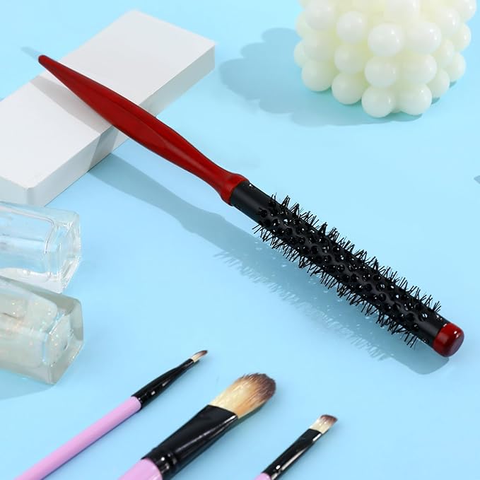 Mini Quiff Roller Brush for Blow Drying and Curling - 1/2 Inch Portable Travel Brush with Wooden Handle and Nylon Bristles for Styling Short, Fine Hair