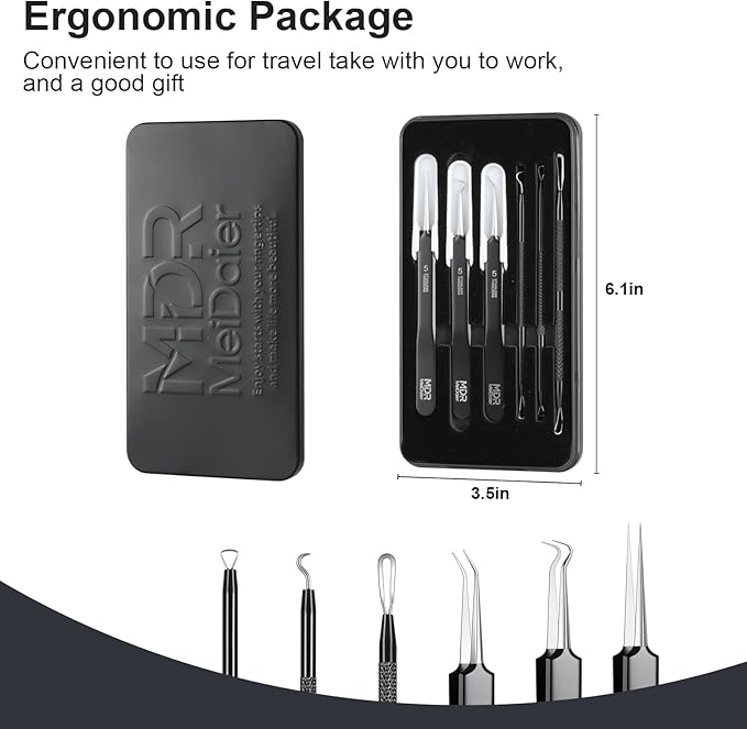 Pimple Popper Tool kit Blackhead Remover Comedone Extractor Kit with Box for Easily Remove blackheads, Acne, Blemishes, Whiteheads, pimples and Papules from the face and Bonus Gift -6pcs