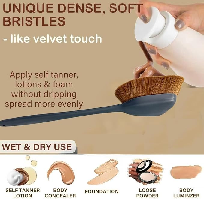 Self Tan Brush Long Handle Back Lotion Applicator, Nylon Bristle, Easy Reach & Washable Tool for Men & Women