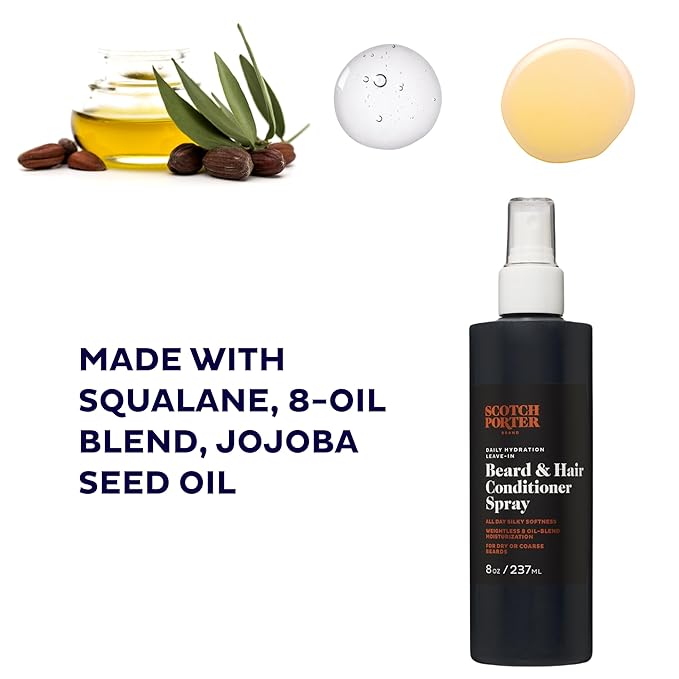 Scotch Porter Daily Hydration Conditioner Spray for Beard & Hair | Coconut, Avocado & More | 8oz Bottle with Pump