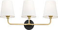 Bathroom Light Fixtures, Black and Gold Vanity Lights with Flared White Fabric Shade, 3-Light Wall Sconce, Modern Sconces Wall Lighting for Hallway Bedroom, VL837-KG-3