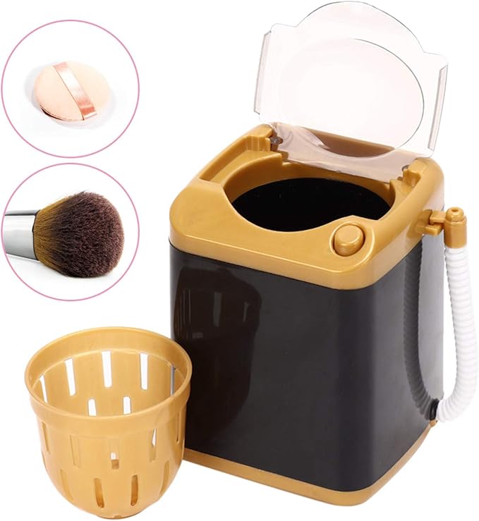 Electric Washing Machine, Washing Machine, Mini Electric Brush Washing Machine for Cleaning Cosmetic Tool Girls Ladies(gold)