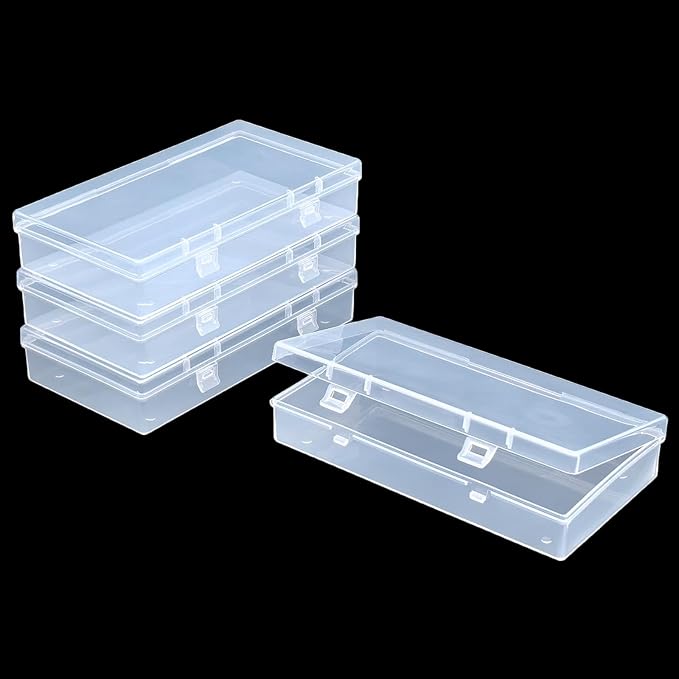 4 Pack Rectangular Clear Plastic Storage Containers Box with Hinged Lid for Beads and Other Small Craft Items (6.1 x 3.3 x 1.18 inch)