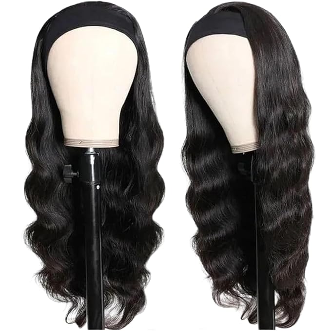 XSY Headband Wig Human Hair Body Wave Headband Wigs for Black Women Brazilian Glueless None Lace Front Wigs Wear and Go Half Wigs 150% Density Natural Color 22 Inch